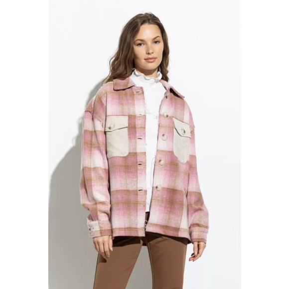 Women’s NWOT Flannel Pink 90’s Shacket Oversized Size L - Picture 1 of 4